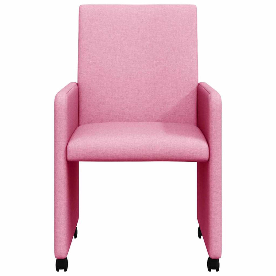 Eetstoelen met wielen 2 pcs Roze 57 x 66 x 94 cm Stof