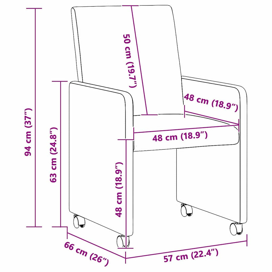 Eetstoelen met wielen 2 pcs Roze 57 x 66 x 94 cm Stof