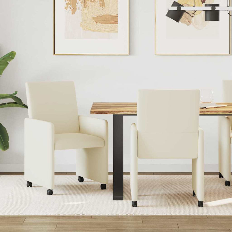Eetstoelen met wielen 2 pcs Crème 57 x 66 x 94 cm Kunstleer