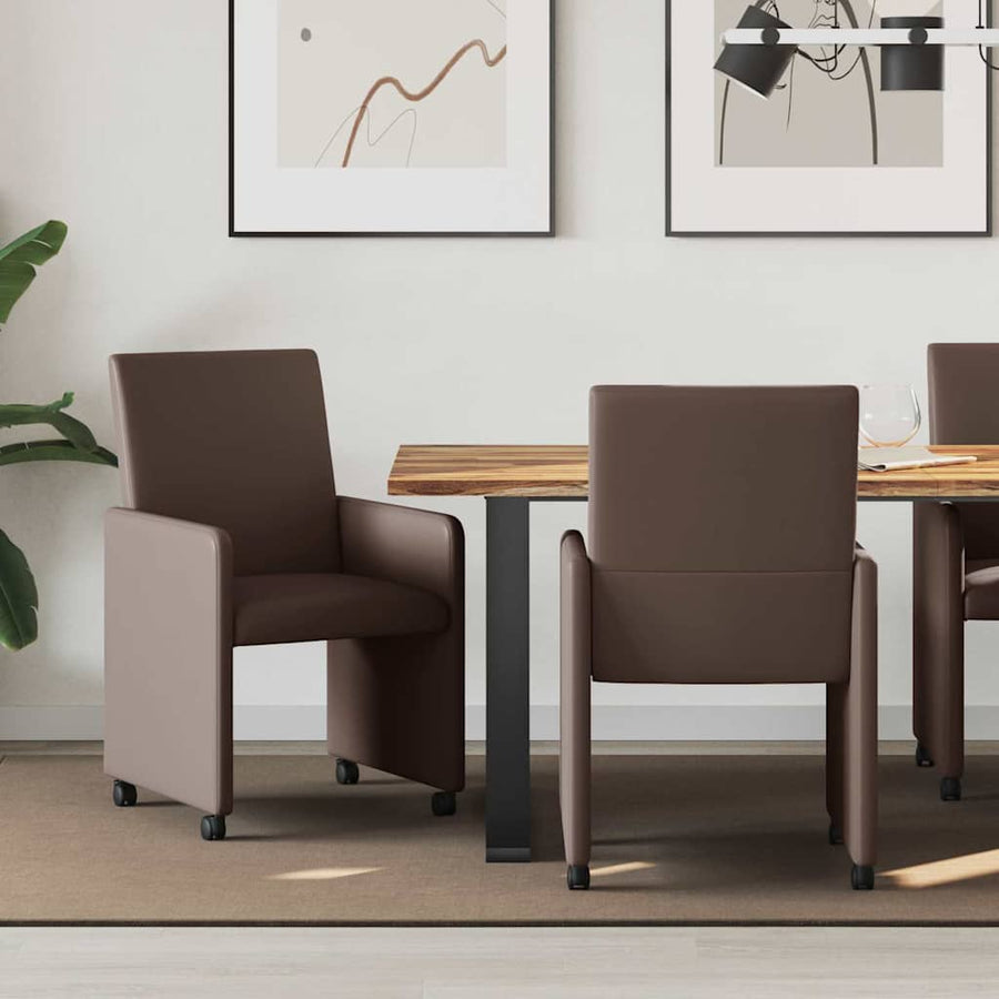 Eetstoelen met wielen 2 pcs Bruin 57 x 66 x 94 cm Kunstleer