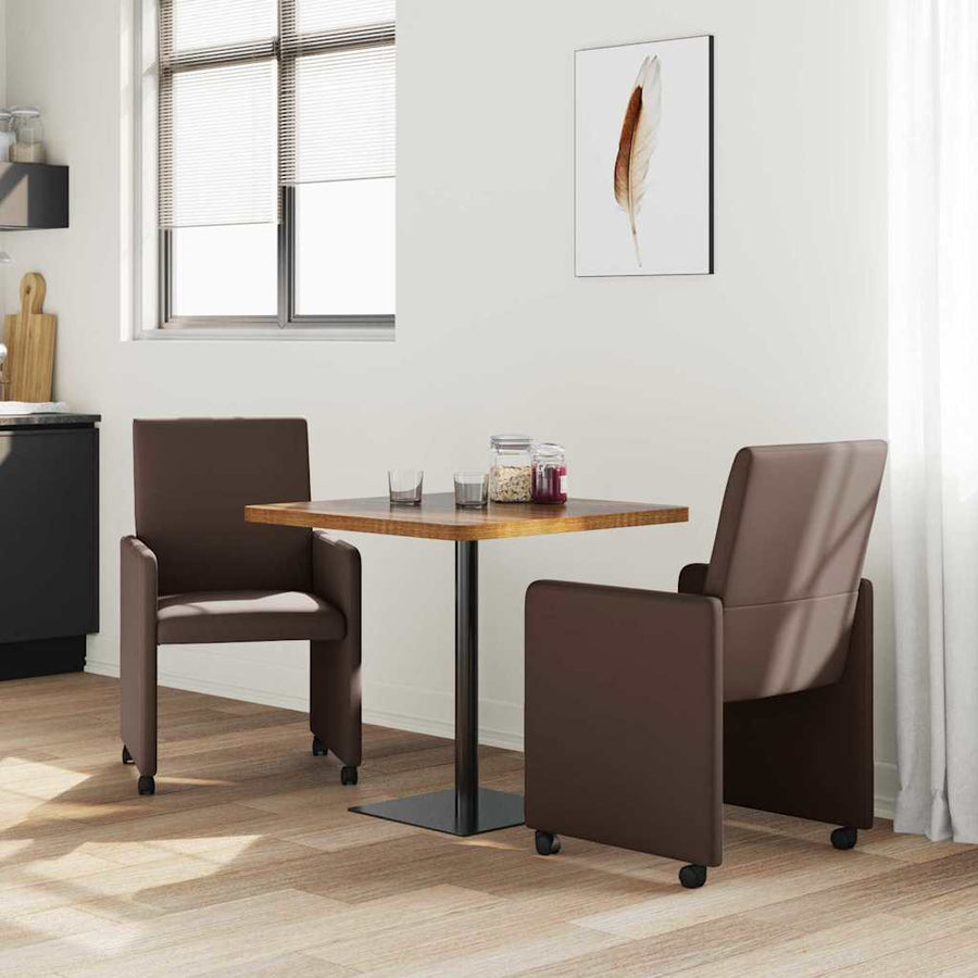 Eetstoelen met wielen 2 pcs Bruin 57 x 66 x 94 cm Kunstleer