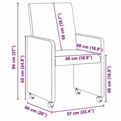 Eetstoelen met wielen 2 pcs Bruin 57 x 66 x 94 cm Kunstleer