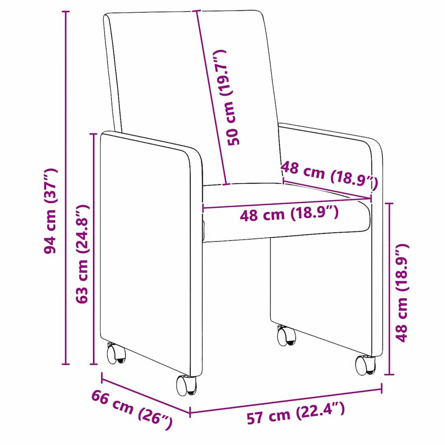 Eetstoelen met wielen 2 pcs Grijs 57 x 66 x 94 cm Kunstleer