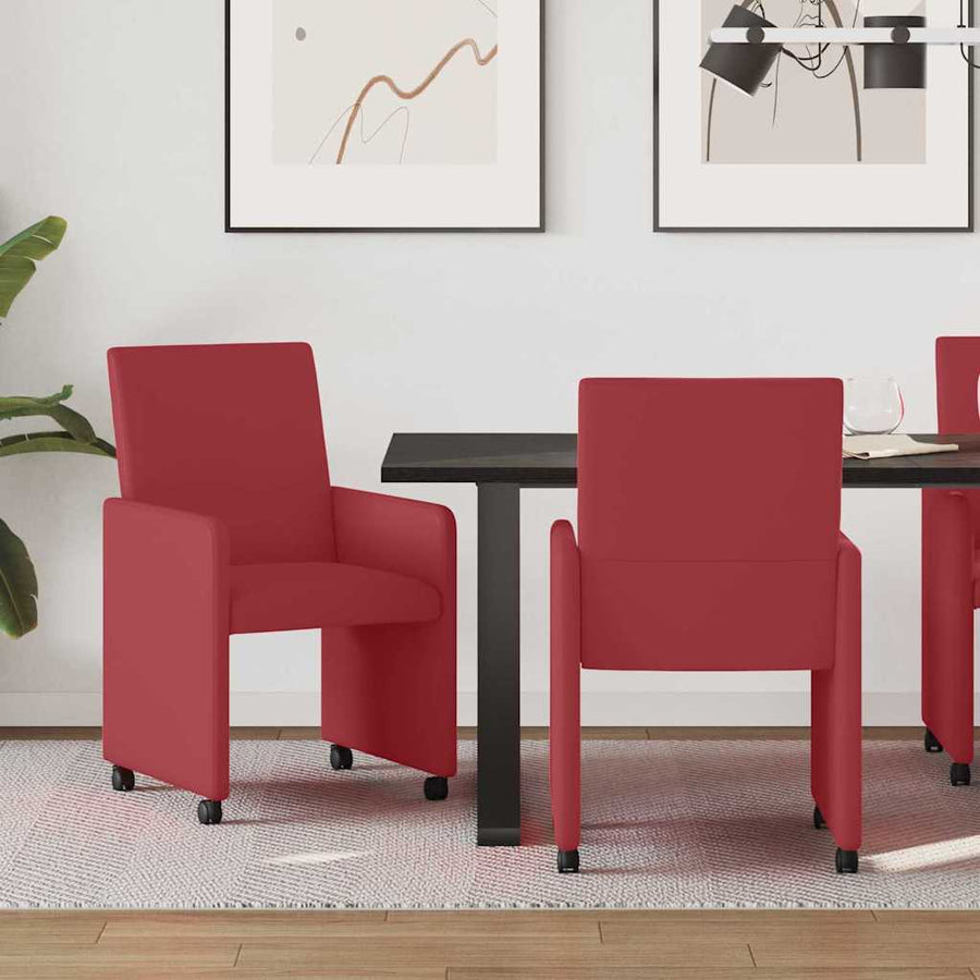 Eetstoelen met wielen 2 pcs Wijnrood 57 x 66 x 94 cm Kunstleer