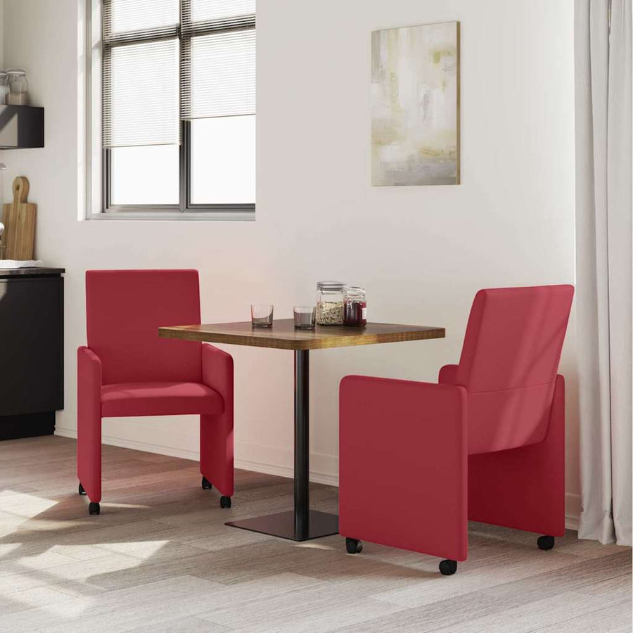 Eetstoelen met wielen 2 pcs Wijnrood 57 x 66 x 94 cm Kunstleer