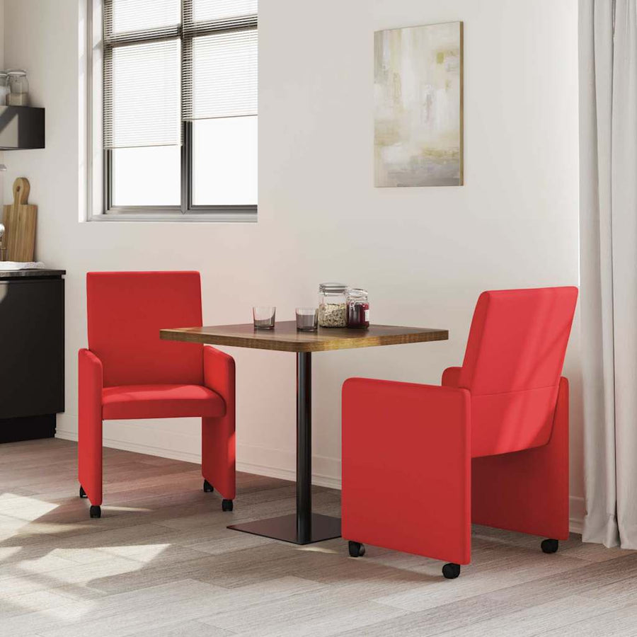 Eetstoelen met wielen 2 pcs Rood 57 x 66 x 94 cm Kunstleer