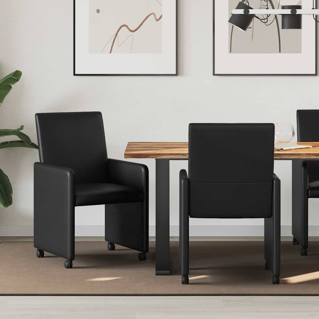 Eetstoelen met wielen 2 pcs Zwart 57 x 66 x 94 cm Kunstleer
