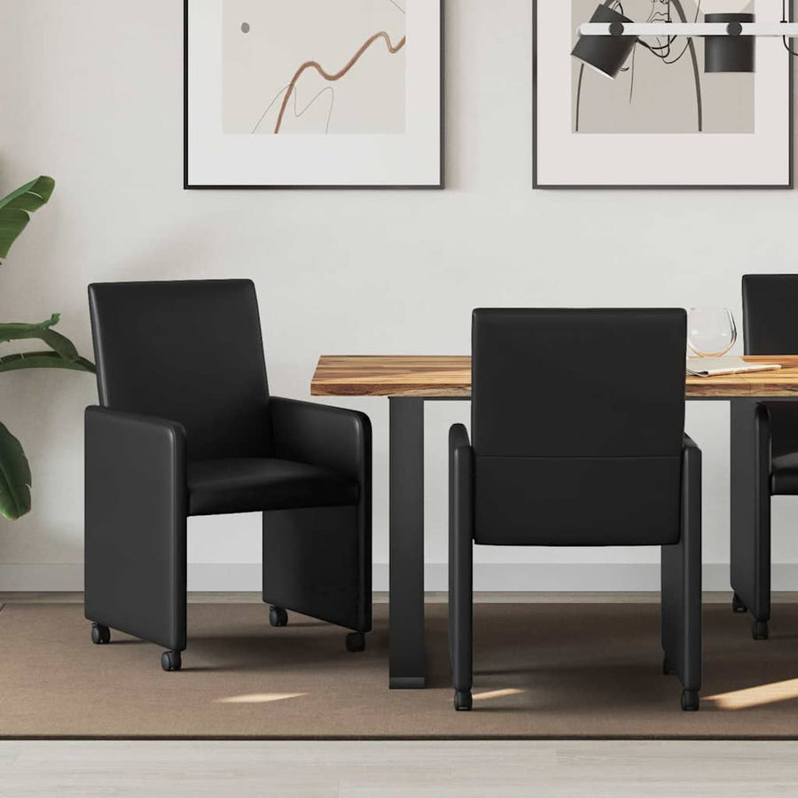 Eetstoelen met wielen 2 pcs Zwart 57 x 66 x 94 cm Kunstleer