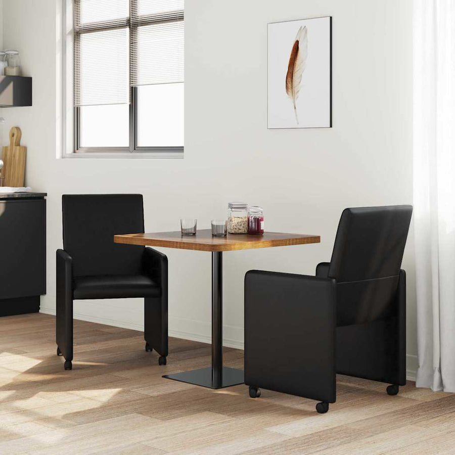 Eetstoelen met wielen 2 pcs Zwart 57 x 66 x 94 cm Kunstleer