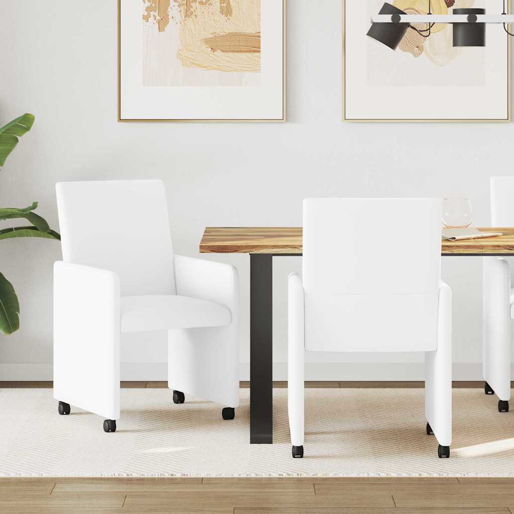 Eetstoelen met wielen 2 pcs Wit 57 x 66 x 94 cm Kunstleer