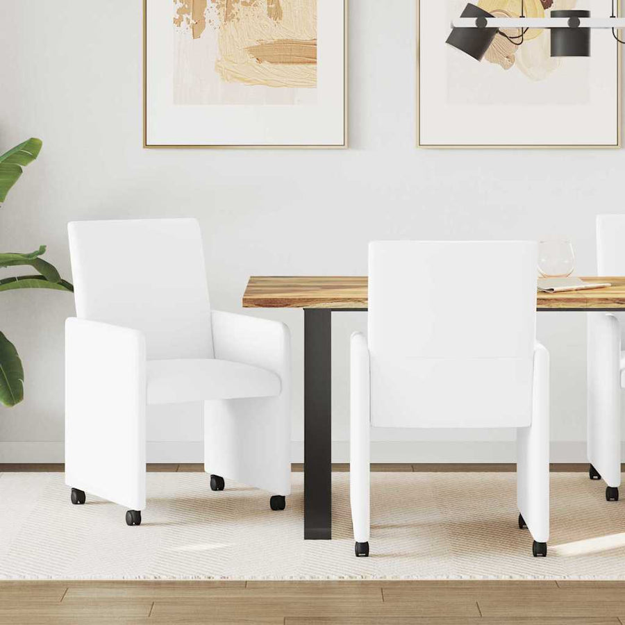 Eetstoelen met wielen 2 pcs Wit 57 x 66 x 94 cm Kunstleer
