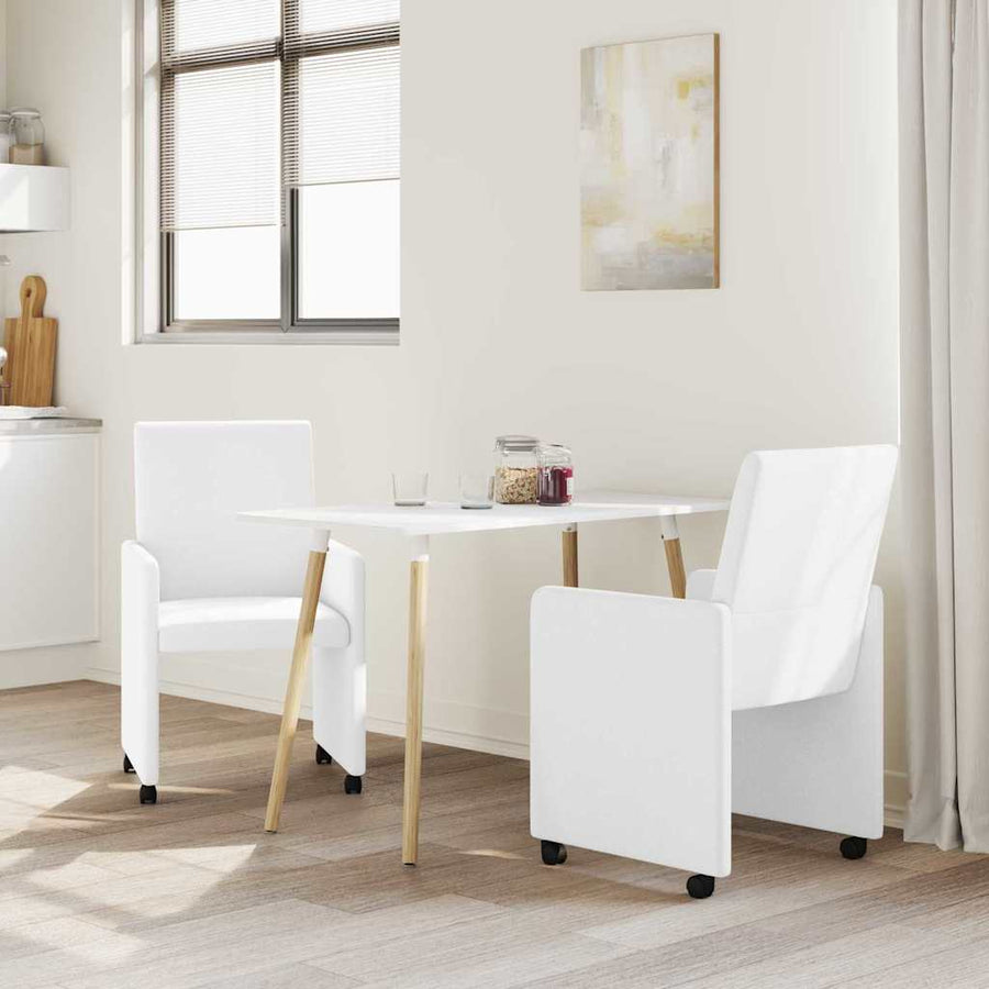 Eetstoelen met wielen 2 pcs Wit 57 x 66 x 94 cm Kunstleer