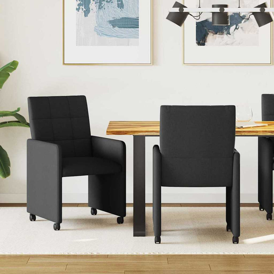 Eetstoelen met wielen 2 pcs Zwart 58 x 65 x 94 cm Stof