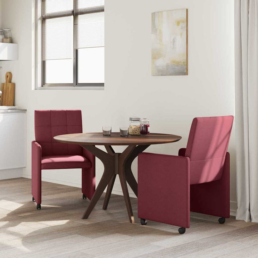 Eetstoelen met wielen 2 pcs Wijnrood 58 x 65 x 94 cm Stof