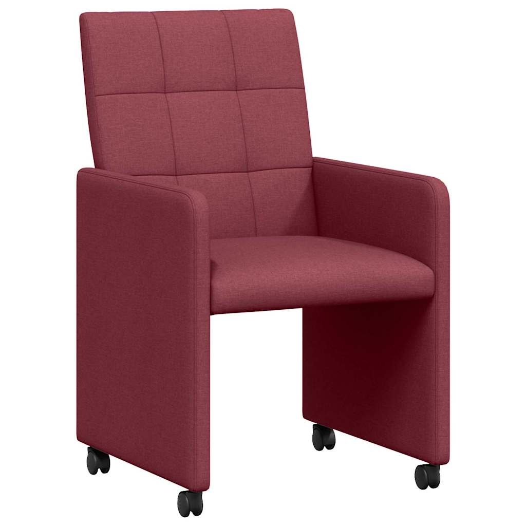 Eetstoelen met wielen 2 pcs Wijnrood 58 x 65 x 94 cm Stof