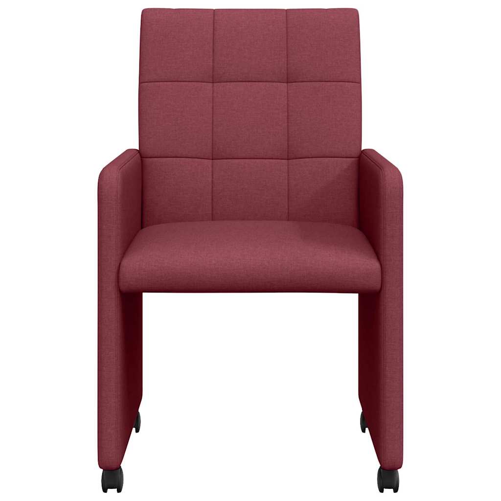 Eetstoelen met wielen 2 pcs Wijnrood 58 x 65 x 94 cm Stof