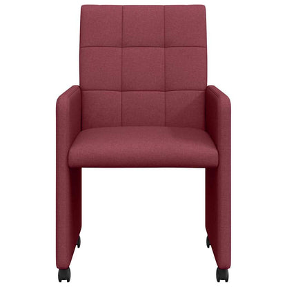Eetstoelen met wielen 2 pcs Wijnrood 58 x 65 x 94 cm Stof