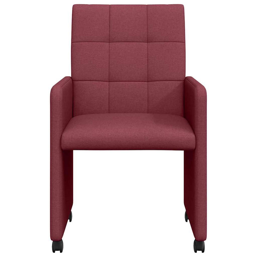 Eetstoelen met wielen 2 pcs Wijnrood 58 x 65 x 94 cm Stof