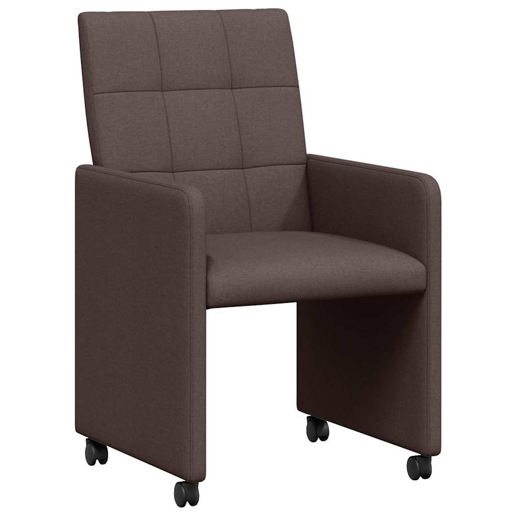 Eetstoelen met wielen 2 pcs Donkerbruin 58 x 65 x 94 cm Stof