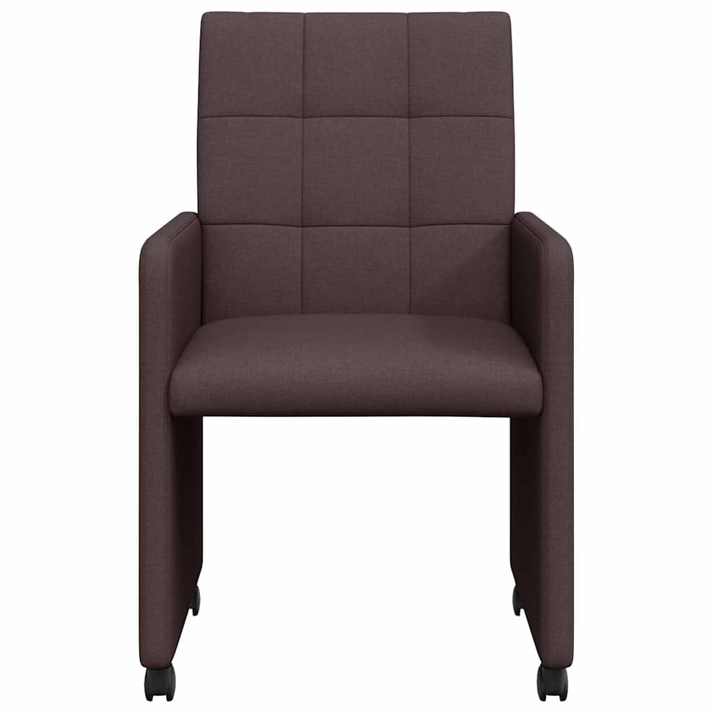 Eetstoelen met wielen 2 pcs Donkerbruin 58 x 65 x 94 cm Stof