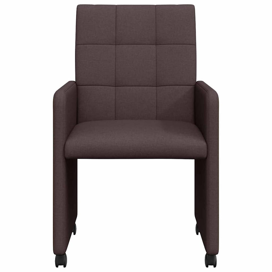 Eetstoelen met wielen 2 pcs Donkerbruin 58 x 65 x 94 cm Stof