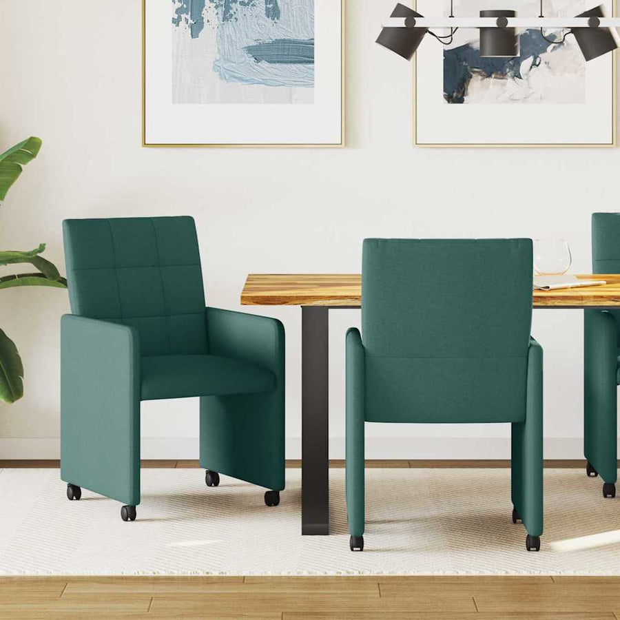 Eetstoelen met wielen 2 pcs Donkergroen 58 x 65 x 94 cm Stof