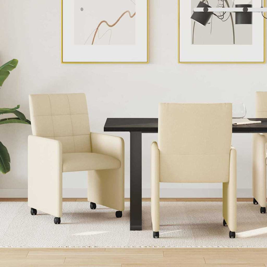 Eetstoelen met wielen 2 pcs Crème 58 x 65 x 94 cm Stof