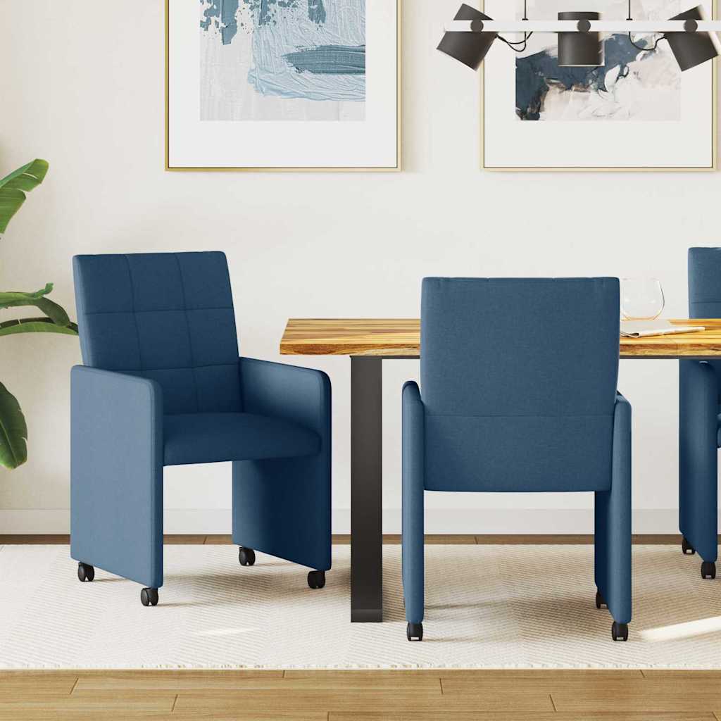 Eetstoelen met wielen 2 pcs Blauw 58 x 65 x 94 cm Stof