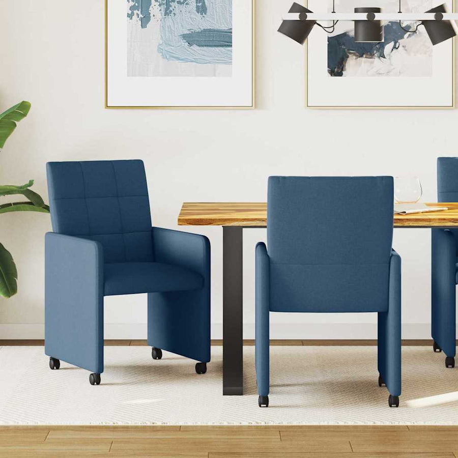 Eetstoelen met wielen 2 pcs Blauw 58 x 65 x 94 cm Stof