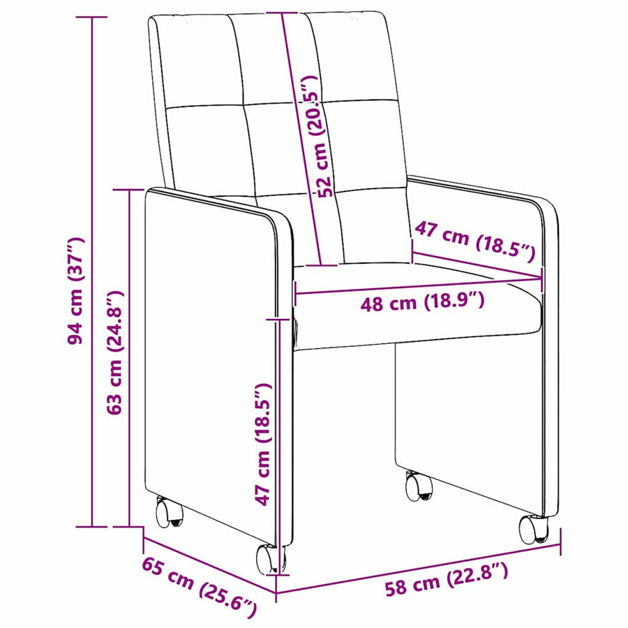 Eetstoelen met wielen 2 pcs Blauw 58 x 65 x 94 cm Stof