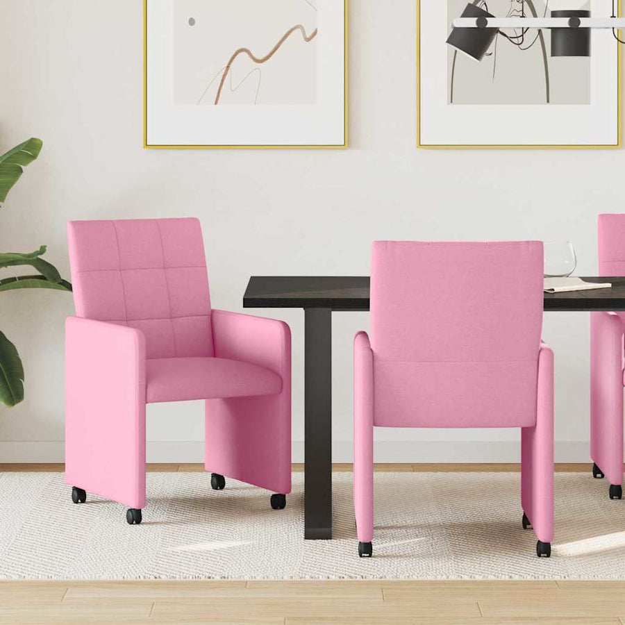 Eetstoelen met wielen 2 pcs Roze 58 x 65 x 94 cm Stof