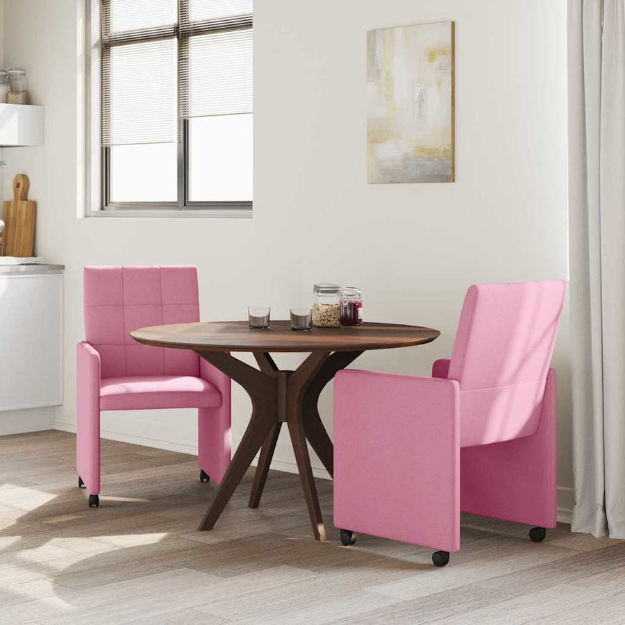 Eetstoelen met wielen 2 pcs Roze 58 x 65 x 94 cm Stof