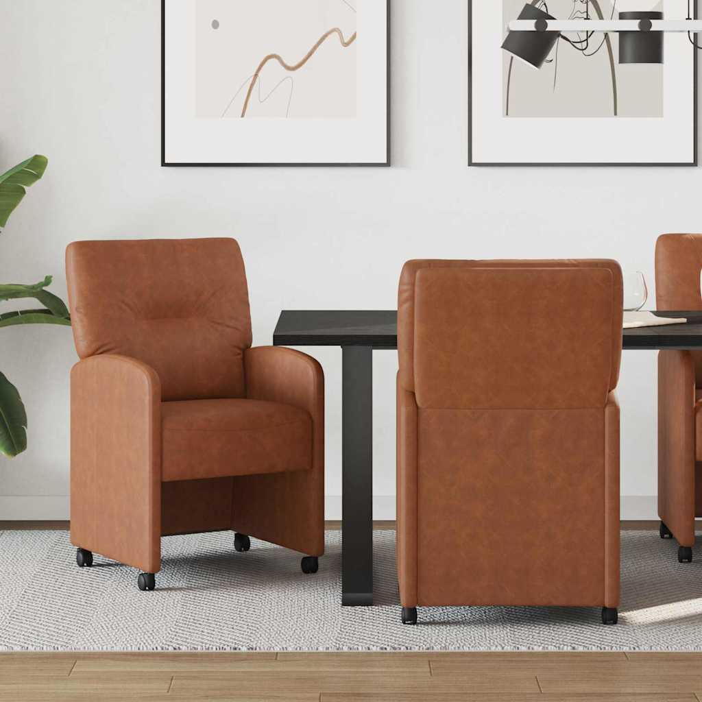 Eetstoelen met wielen 2 pcs Bruin 57 x 67 x 95 cm Kunstleer