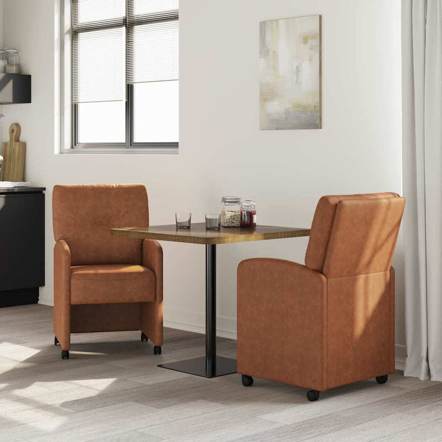 Eetstoelen met wielen 2 pcs Bruin 57 x 67 x 95 cm Kunstleer