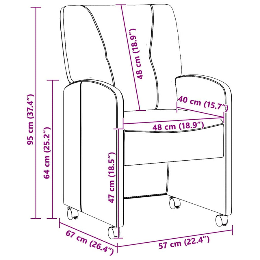 Eetstoelen met wielen 2 pcs Lichtgrijs 57 x 67 x 95 cm Stof
