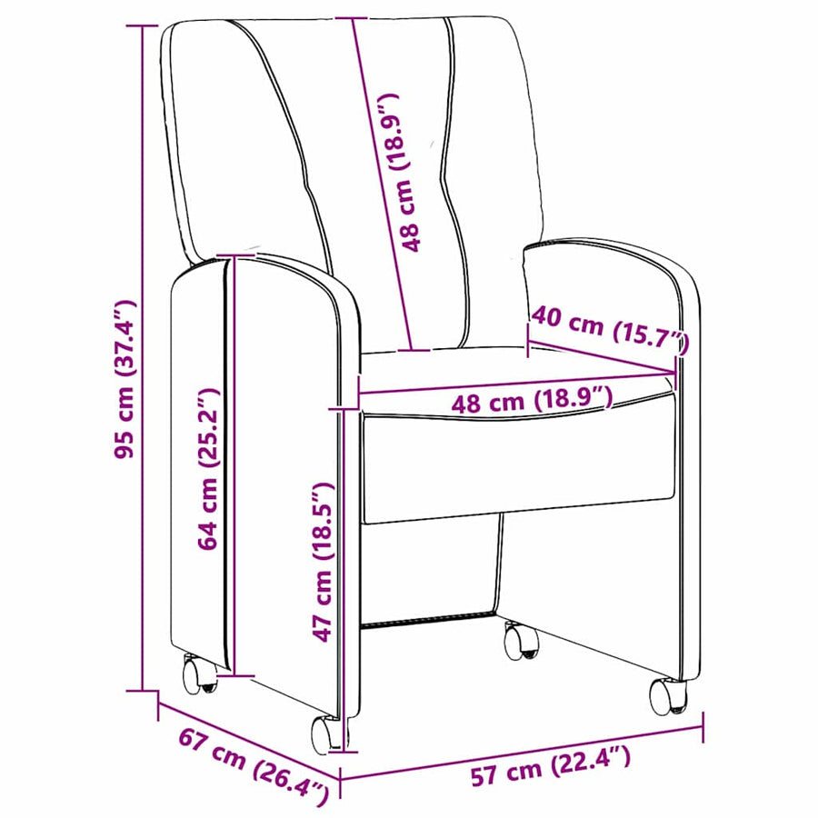 Eetstoelen met wielen 2 pcs Donkergrijs 57 x 67 x 95 cm Stof