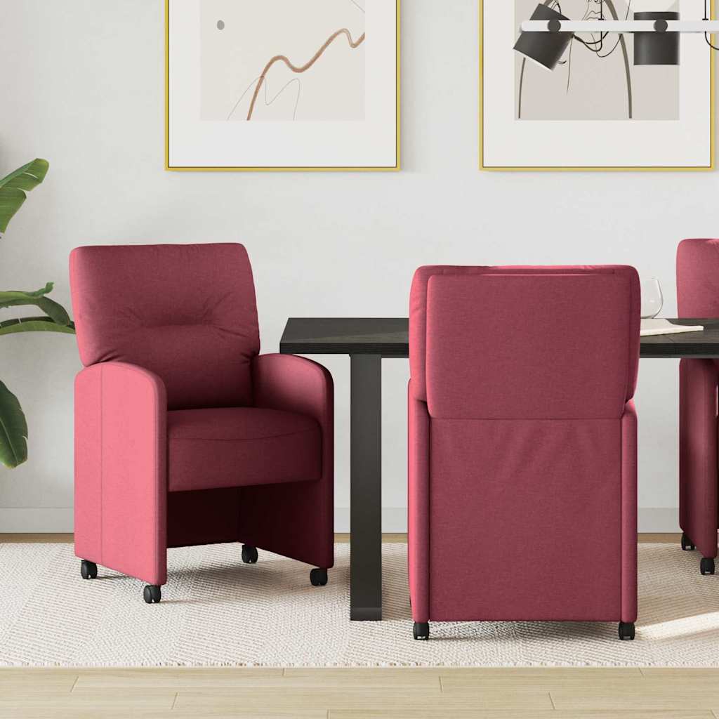 Eetstoelen met wielen 2 pcs Wijnrood 57 x 67 x 95 cm Stof
