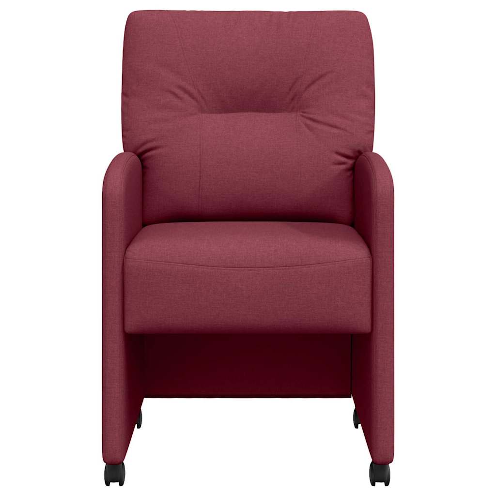 Eetstoelen met wielen 2 pcs Wijnrood 57 x 67 x 95 cm Stof
