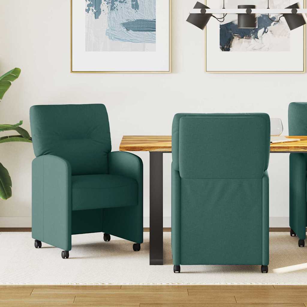 Eetstoelen met wielen 2 pcs Donkergroen 57 x 67 x 95 cm Stof