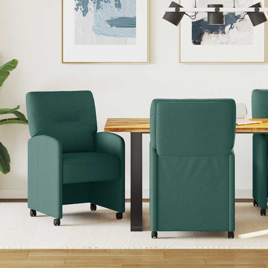 Eetstoelen met wielen 2 pcs Donkergroen 57 x 67 x 95 cm Stof