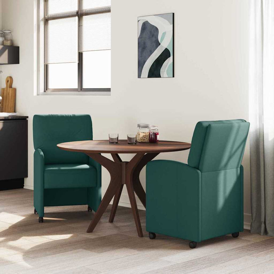 Eetstoelen met wielen 2 pcs Donkergroen 57 x 67 x 95 cm Stof