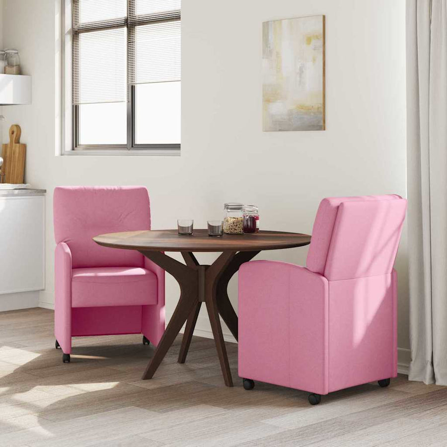 Eetstoelen met wielen 2 pcs Roze 57 x 67 x 95 cm Stof