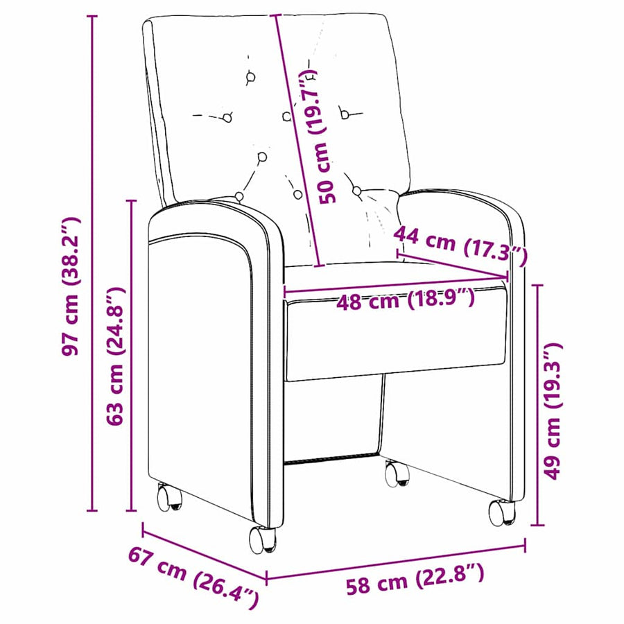Eetstoelen met wielen 2 pcs Zwart 58 x 67 x 97 cm Kunstleer