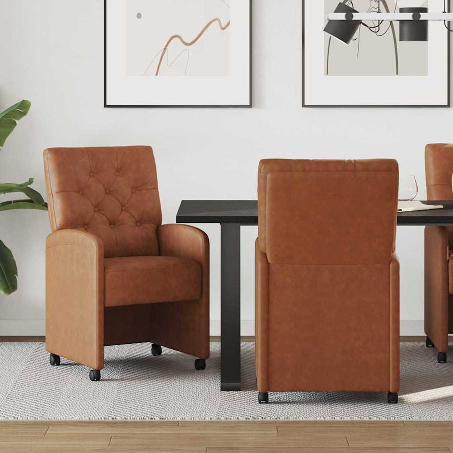 Eetstoelen met wielen 2 pcs Bruin 58 x 67 x 97 cm Kunstleer