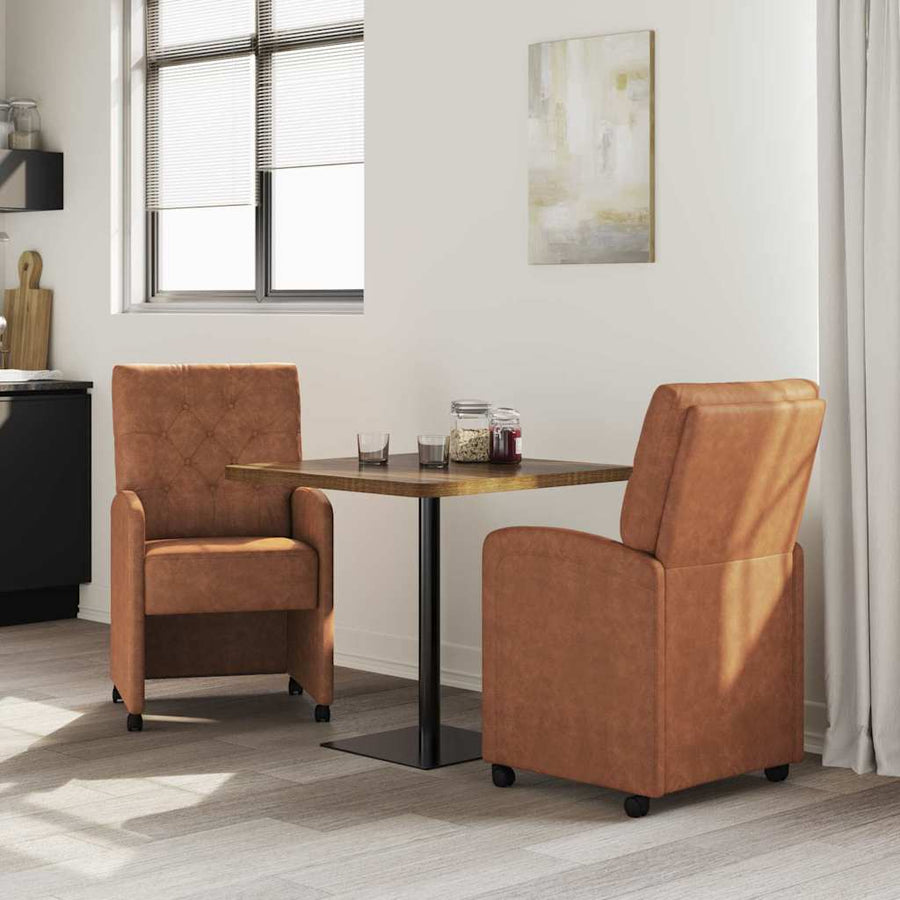 Eetstoelen met wielen 2 pcs Bruin 58 x 67 x 97 cm Kunstleer