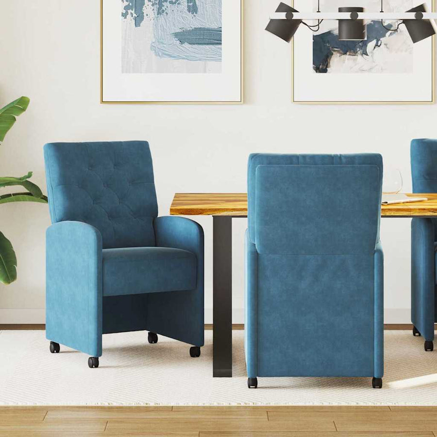 Eetstoelen met wielen 2 pcs Blauw 58 x 67 x 97 cm Fluweel