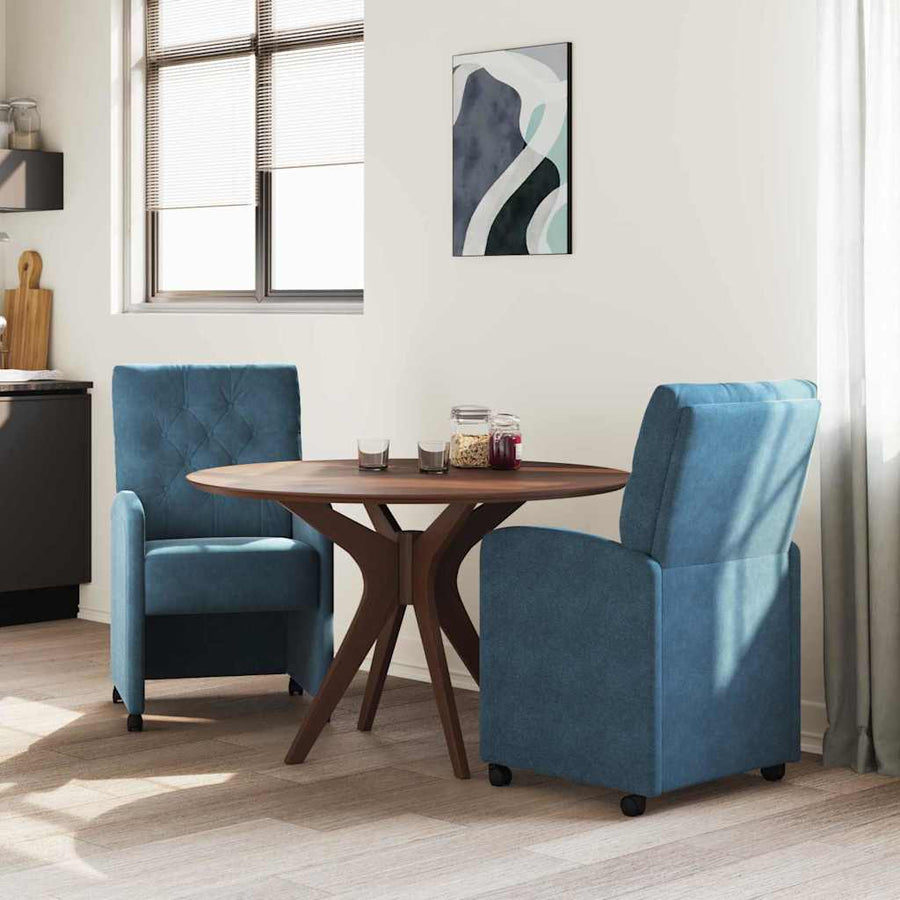 Eetstoelen met wielen 2 pcs Blauw 58 x 67 x 97 cm Fluweel