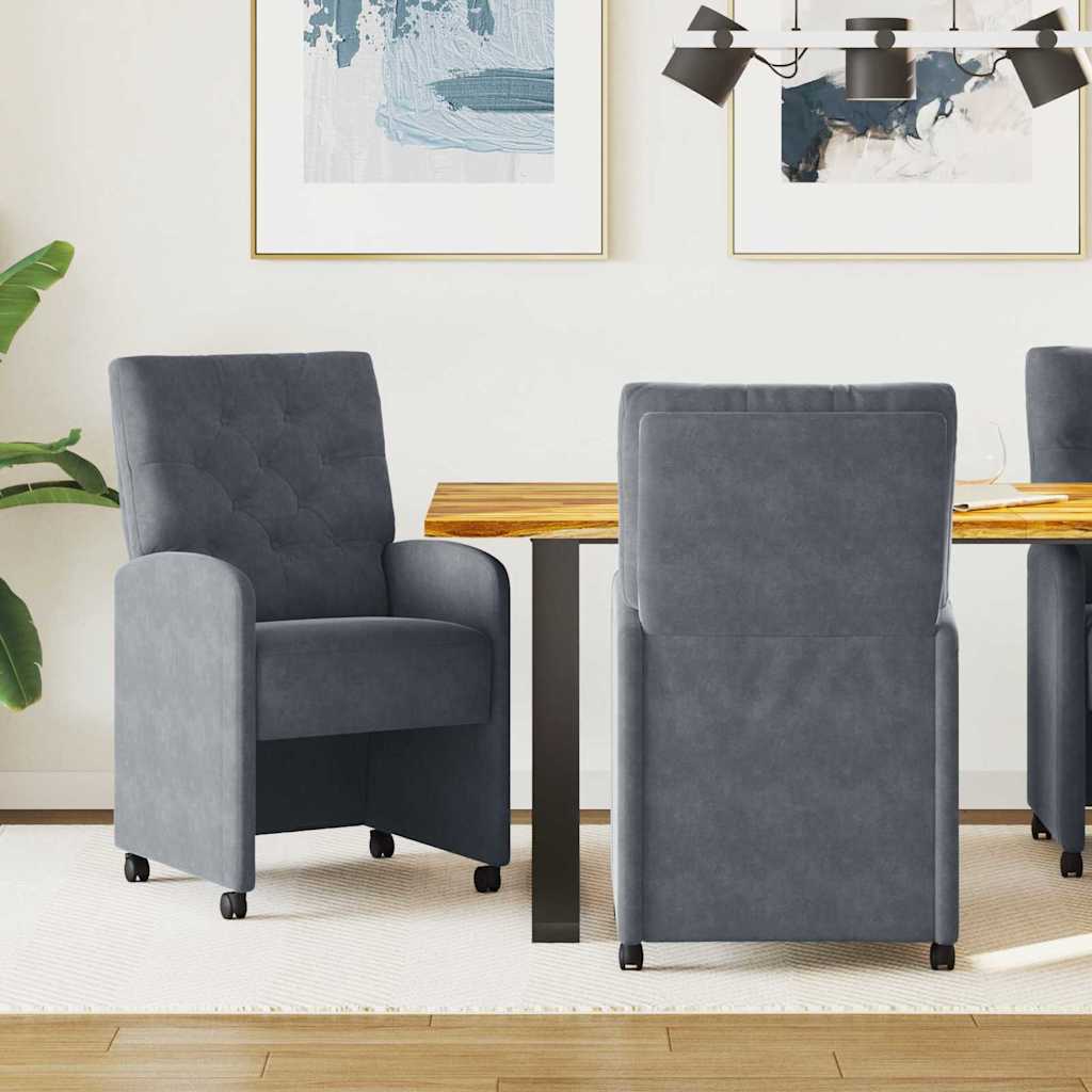 Eetstoelen met wielen 2 pcs Donkergrijs 58 x 67 x 97 cm Fluweel