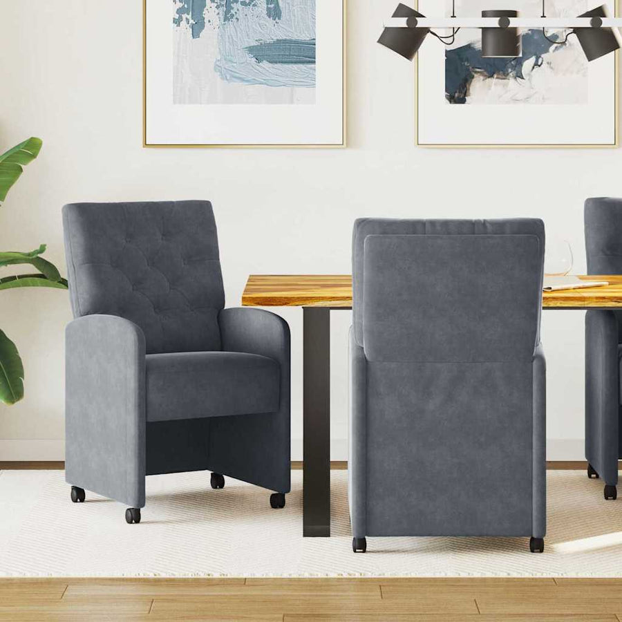Eetstoelen met wielen 2 pcs Donkergrijs 58 x 67 x 97 cm Fluweel