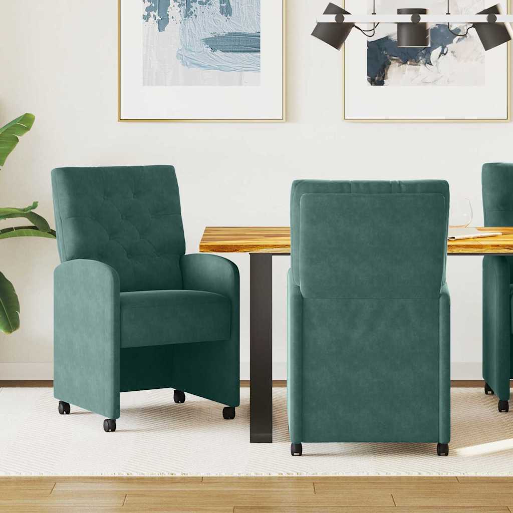 Eetstoelen met wielen 2 pcs Donkergroen 58 x 67 x 97 cm Fluweel
